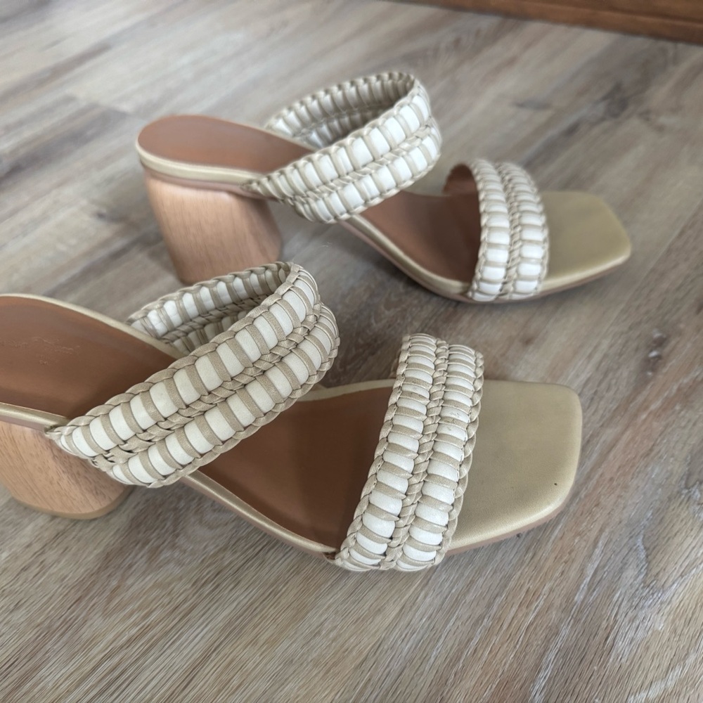 Universal Thread Cream and Tan Block Heel Sandals
